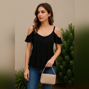 Mudd Black Cold Shoulder Blouse - Size Small
